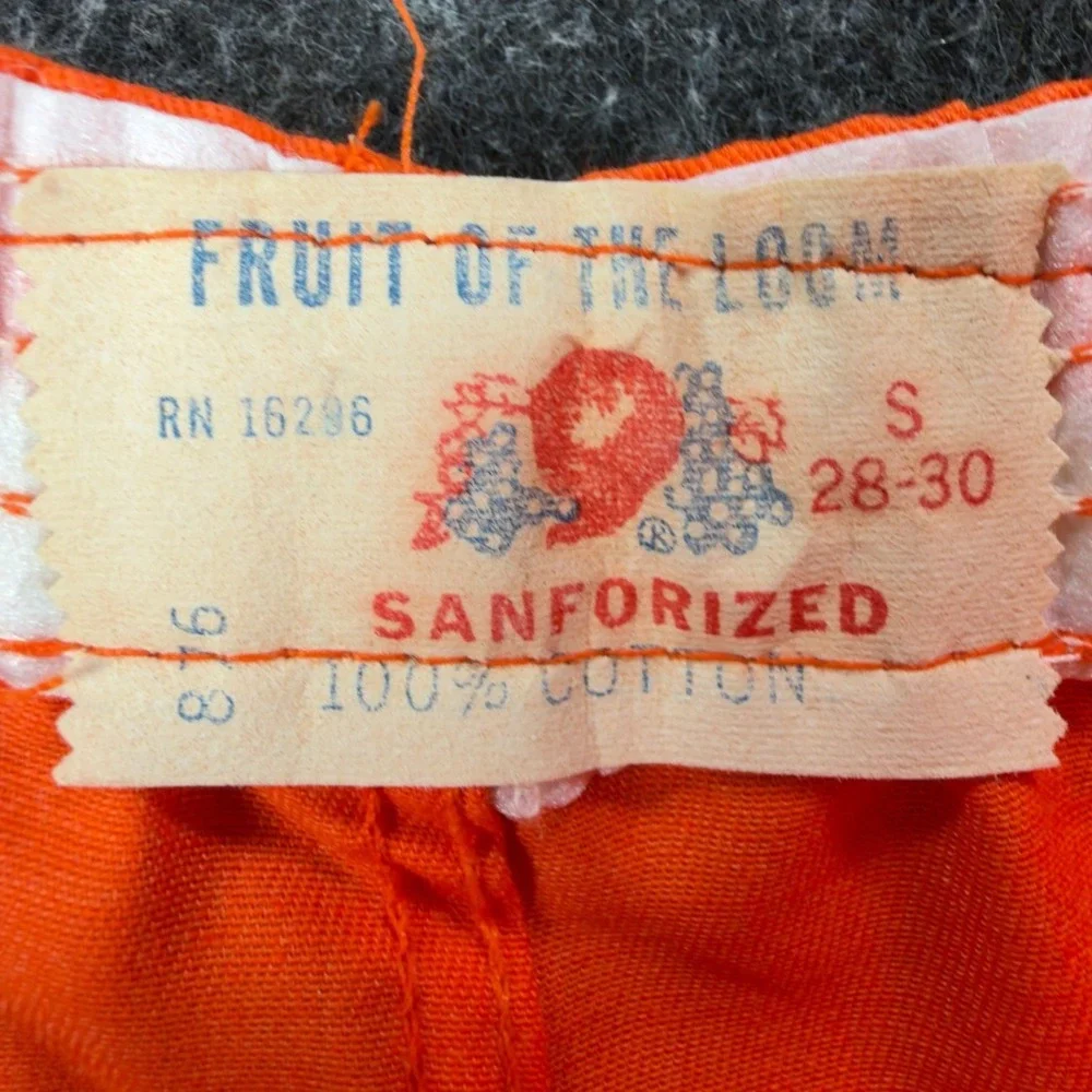 Fruit of the Loom Vintage 70s Gym Shorts Mens 28-30 Orange Deadstock NWT